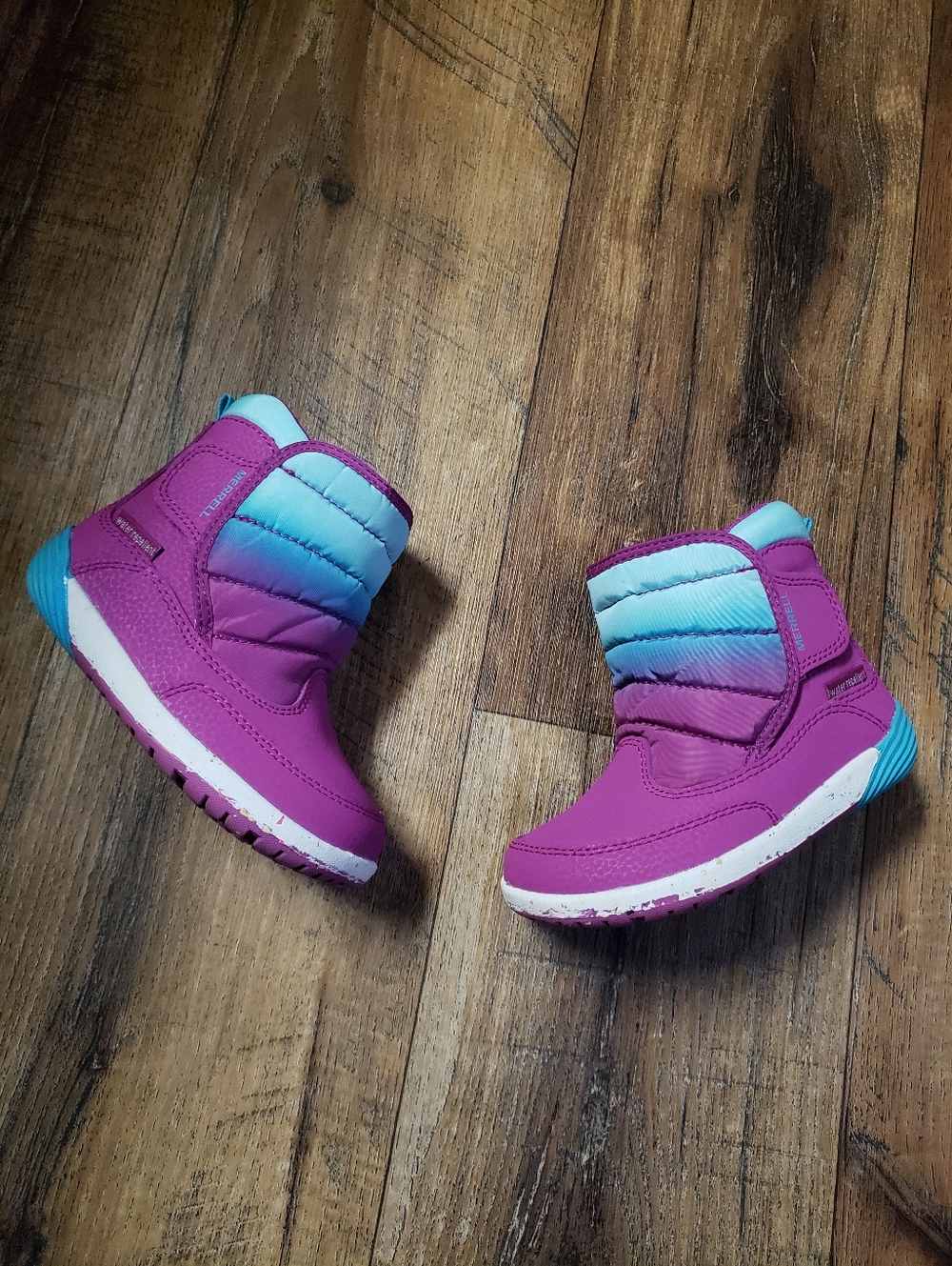 Toddler Girls Sz 8 Merrell Bare Steps Puffer Snow Boots - Berry & Turquoise